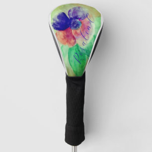 Funda Para Palo De Golf Añadir nombre Floral violeta azul y rosa pastel