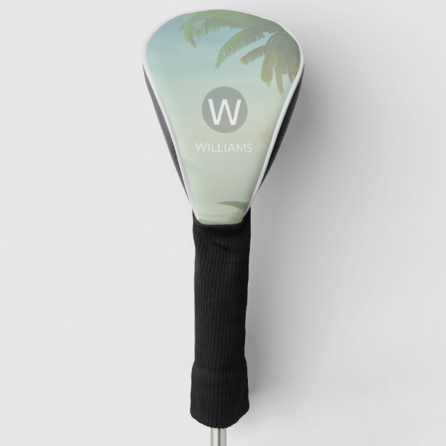 Funda Para Palo De Golf Añadir su nombre Monograma tropical (Anverso)