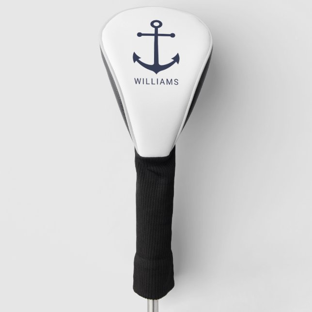 Funda Para Palo De Golf Anclaje azul de la Marina Náutica y nombre persona (Anverso)