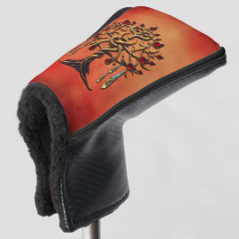 Funda Para Palo De Golf Árbol dorado de la vida con piedras preciosas roja