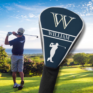 Funda Para Palo De Golf Arco de golf de Monograma Azul de la Marina Person