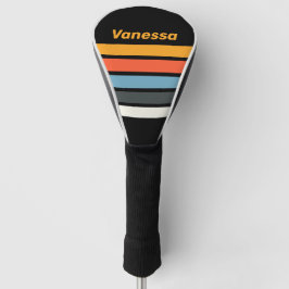 Funda Para Palo De Golf Arcoíris oscuro retro a través de rayas con nombre