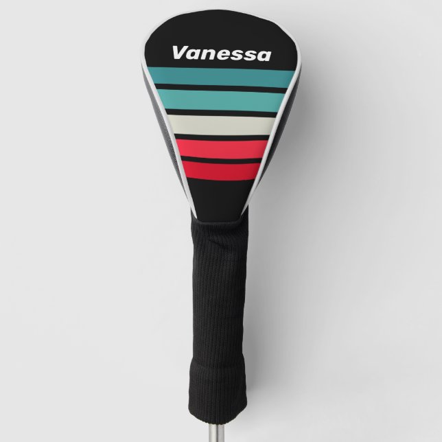Funda Para Palo De Golf Arcoíris Retro Stealth a través de rayas con nombr (Anverso)