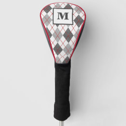 Funda Para Palo De Golf Argyle Cuadros Rojo Gris Plateado Golf Monograma P