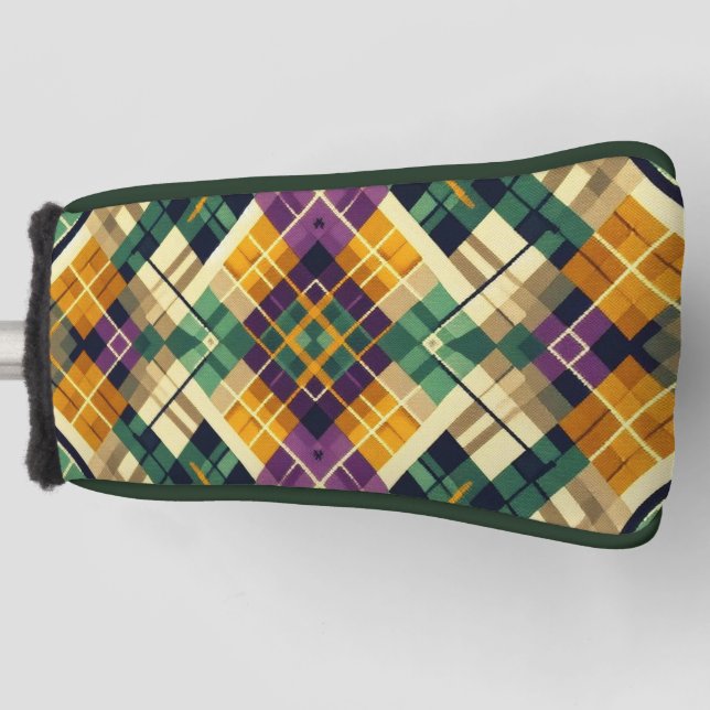 Funda Para Palo De Golf Argyle Mardi Gras verde púrpura amarillo (Anverso)