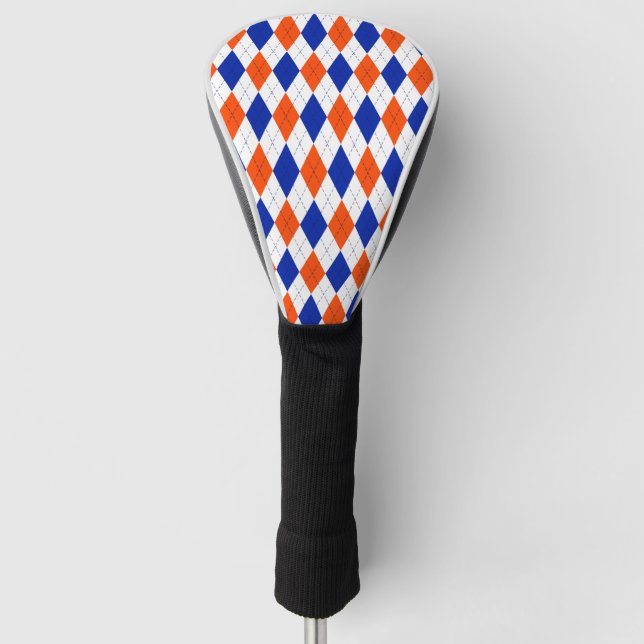 Funda Para Palo De Golf Argyle naranja y Diamante Azul (Anverso)