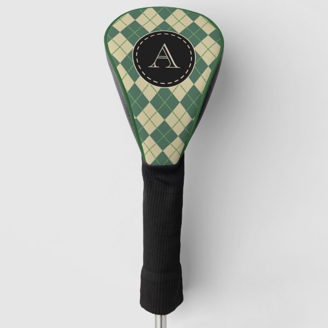 Funda para palo de golf argyle verde monogramada (Anverso)