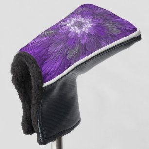 Funda Para Palo De Golf Arte abstracto fractal de flor púrpura psicodélico
