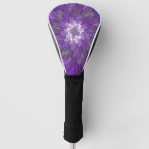 Funda Para Palo De Golf Arte abstracto fractal de flor púrpura psicodélico