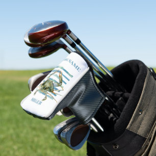 Funda Para Palo De Golf Arte de cangrejo costero con nombre de curso, pers