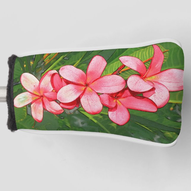 Funda Para Palo De Golf Arte de Frangipani Tropical Rosa (Anverso)