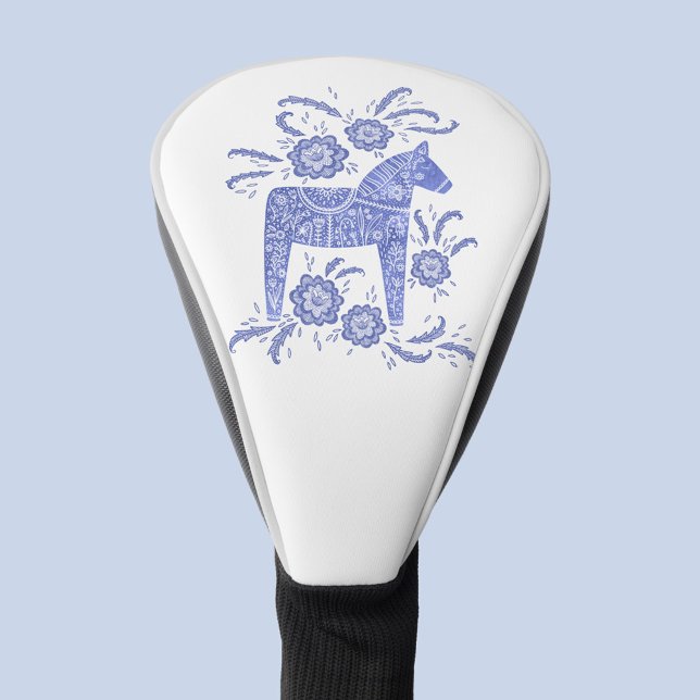Funda Para Palo De Golf Arte folclórico dala sueco indigo azul (Swedish Dala Horse blue and white folk art golf head cover)