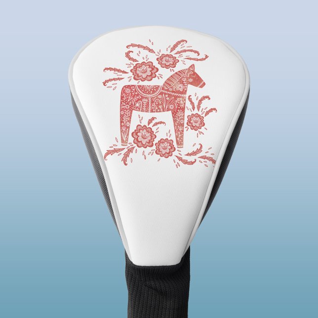 Funda Para Palo De Golf Arte folclórico rojo y blanco de Dala sueco (Swedish Dala Horse red and white golf head cover)