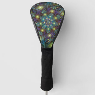 Funda Para Palo De Golf Arte fractal abstracto iluminado brillante turques