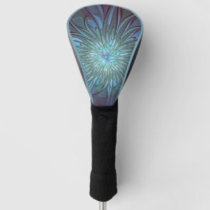 Funda Para Palo De Golf Arte fractal de flores azules abstractas modernas