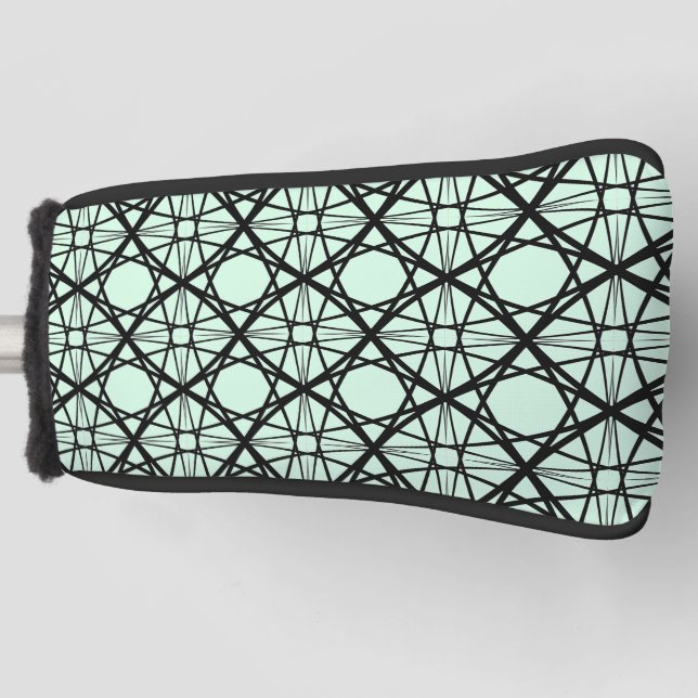 Funda Para Palo De Golf Arte geométrico verde negro y blanco (Anverso)