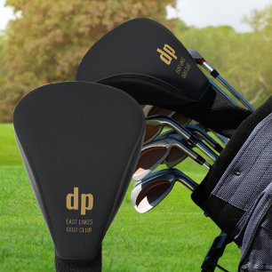 Funda Para Palo De Golf Aspecto de cuero negro Monograma y nombre personal