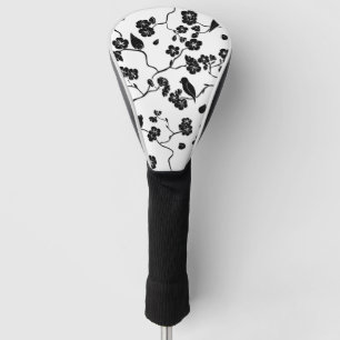 Funda Para Palo De Golf Aves con motivos blancos y negros en flores de cer