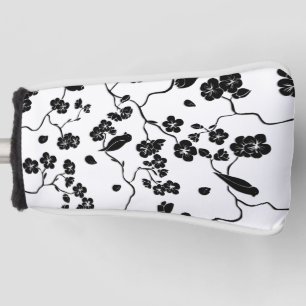 Funda Para Palo De Golf Aves con motivos blancos y negros en flores de cer