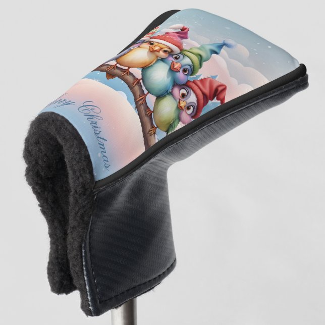 Funda Para Palo De Golf Aves de fantasía con gorras Navidades. (Anverso 3/4)