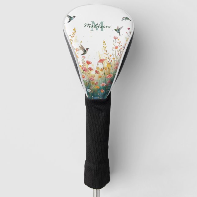 Funda Para Palo De Golf Aves Florales Monograma Aquarela de Primavera Flor (Anverso)