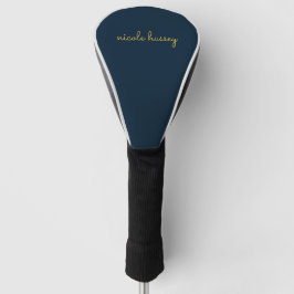 Funda Para Palo De Golf Azul Marino Script Dorado  | Monograma Moderno Ele