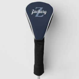 Funda Para Palo De Golf Azul Marino y Monograma Personalizado Blanco