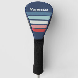Funda Para Palo De Golf Azul Náutico Vintage a través de rayas con nombre