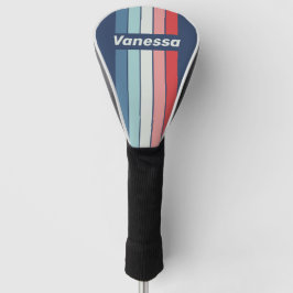 Funda Para Palo De Golf Azul Náutico Vintage con Rayas de Alfiler y Nombre