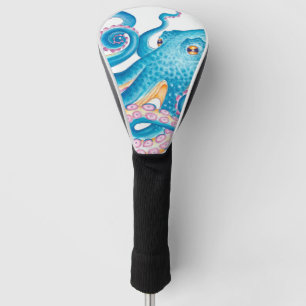 Funda Para Palo De Golf Azul Octopus Naranja Pink Watercolor Art