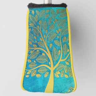 Funda Para Palo De Golf Azul turquesa y árbol de oro de la vida