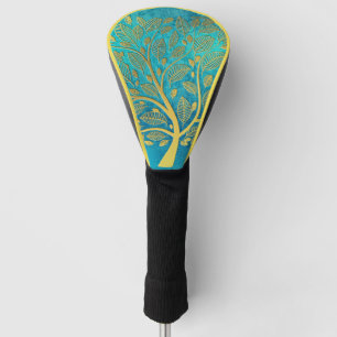 Funda Para Palo De Golf Azul turquesa y árbol de oro de la vida