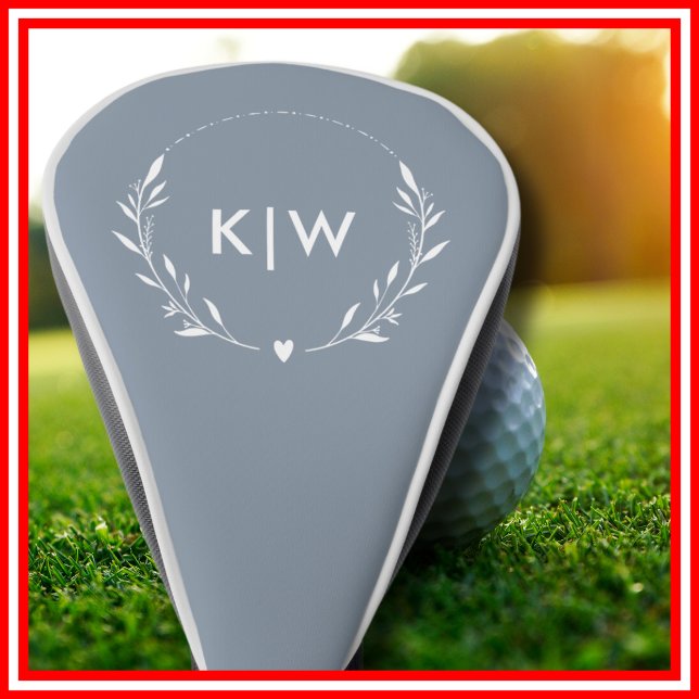 Funda Para Palo De Golf Azul y blanco polvorientos | Monograma de Iniciale (Dusty Blue and White | Modern Initials Monogram Golf Head Cover)