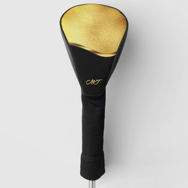Funda Para Palo De Golf Banda dinámica de negro y oro (Anverso)