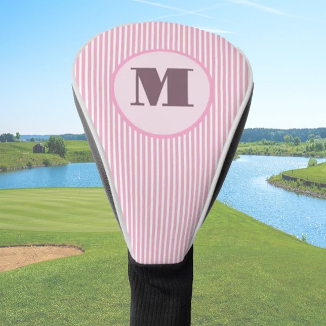Funda Para Palo De Golf Banda preppy rosa monograma personalizado mujeres (Subido por el creador)