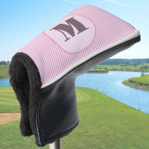 Funda Para Palo De Golf Banda preppy rosa monograma personalizado mujeres