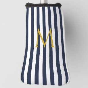 Funda Para Palo De Golf Bandas azules y blancas rayadas de la Marina Monog