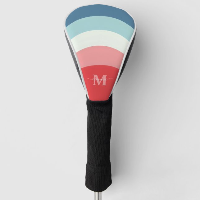Funda Para Palo De Golf Bandas de la curva del arcoiris rosa azul Monogram (Anverso)