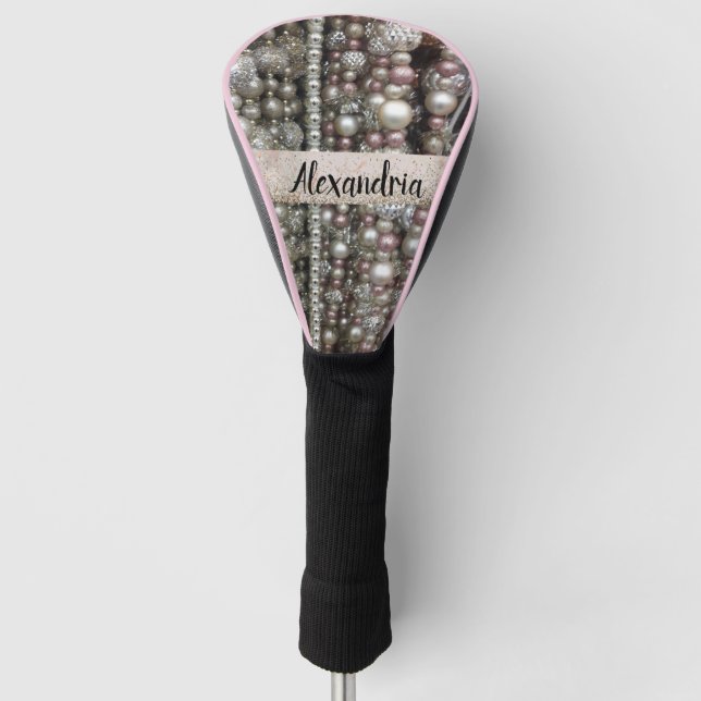 Funda Para Palo De Golf Bandas de plata espumosa y rosadas          (Anverso)