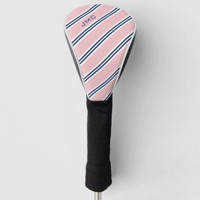 Funda Para Palo De Golf Bandas rosa y azul monogramo de 3 letras (Anverso)