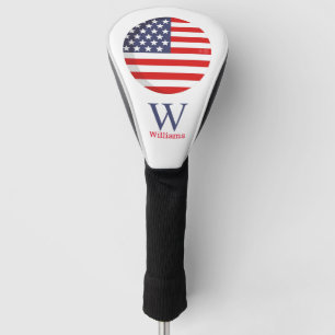 Funda Para Palo De Golf BANDERA AMERICANA Monograma azul Tapa de cabeza de
