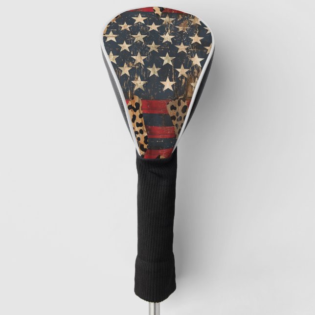 Funda Para Palo De Golf Bandera Americana Rústica Estampado de Leopardo (3 (Anverso)