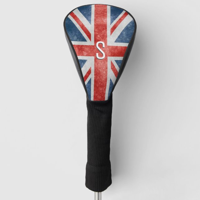 Funda Para Palo De Golf Bandera británica en problemas monogramada (Anverso)
