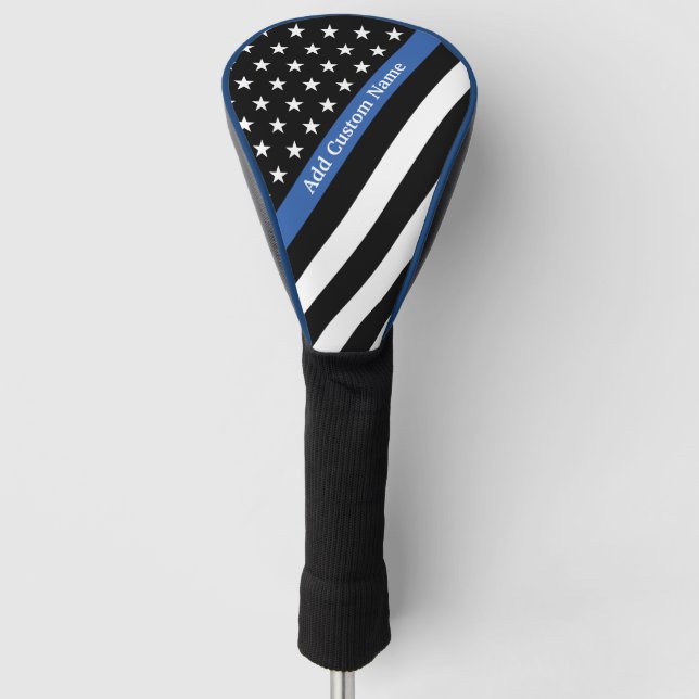 Funda Para Palo De Golf Bandera de monograma delgada de la línea azul (Anverso)