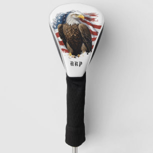 Funda Para Palo De Golf *~* Bandera estadounidense.. Iniciales USA Bald Ea