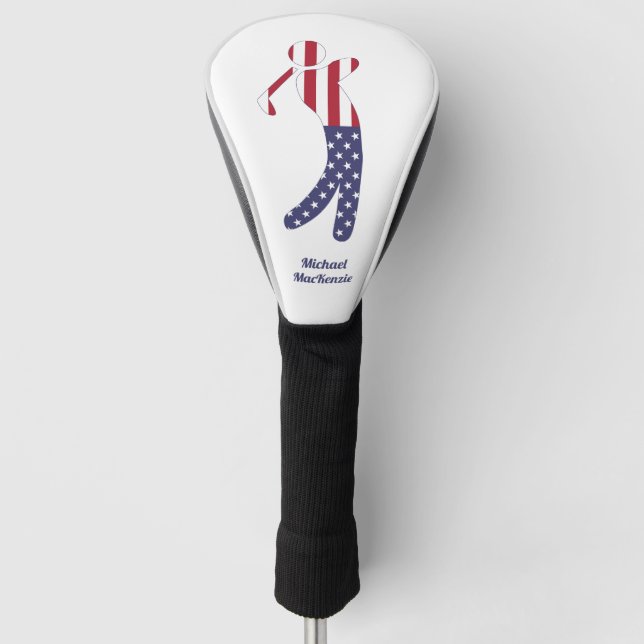 Funda Para Palo De Golf Bandera estadounidense personalizada Golfer Silhou (Anverso)