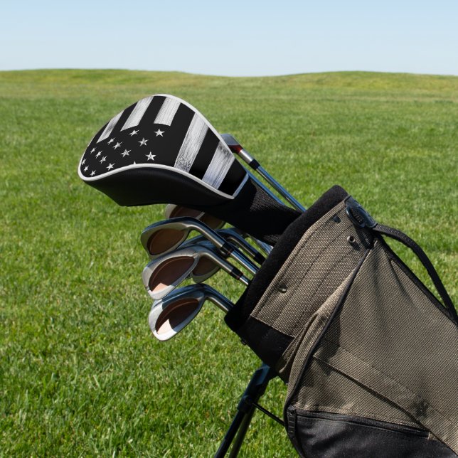 Funda Para Palo De Golf Bandera estadounidense Rustic Wood Black White Pat (In Situ)