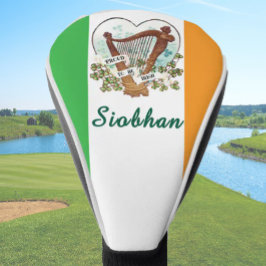 Funda Para Palo De Golf Bandera irlandesa con arpa vintage y Personalizado