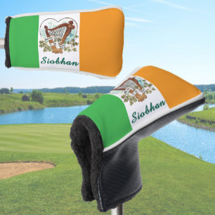 Funda Para Palo De Golf Bandera irlandesa con arpa vintage y shamrock pers