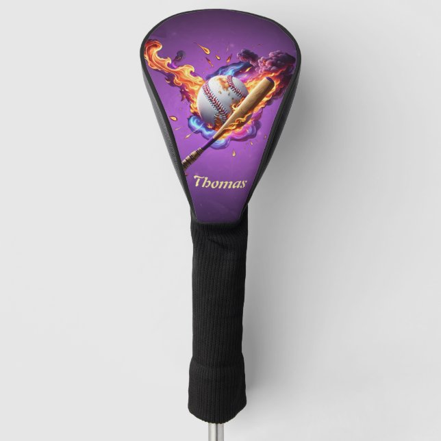 Funda Para Palo De Golf Béisbol en llamas. (Anverso)
